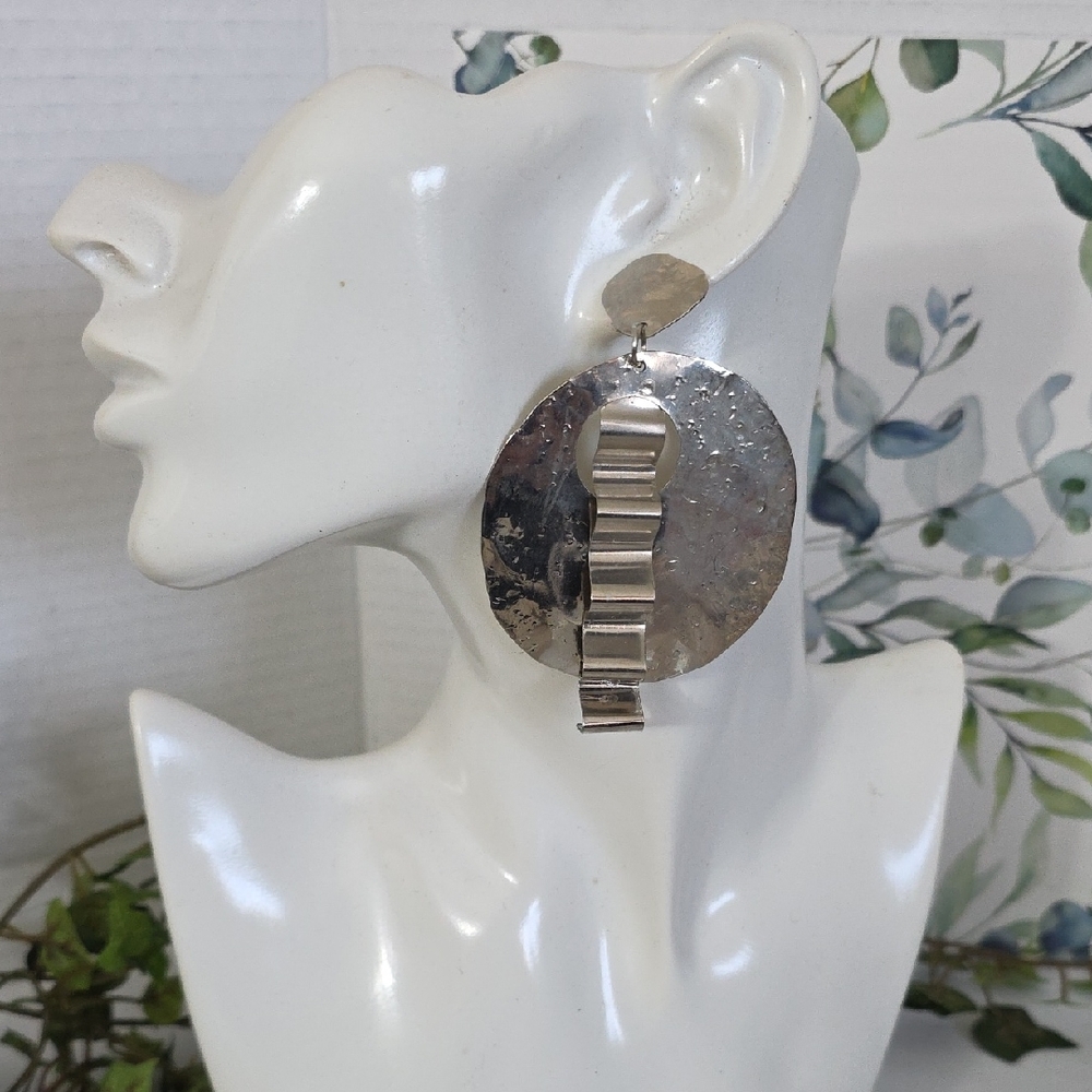 Large Vintage Silver Statement Geometric Design E… - image 7